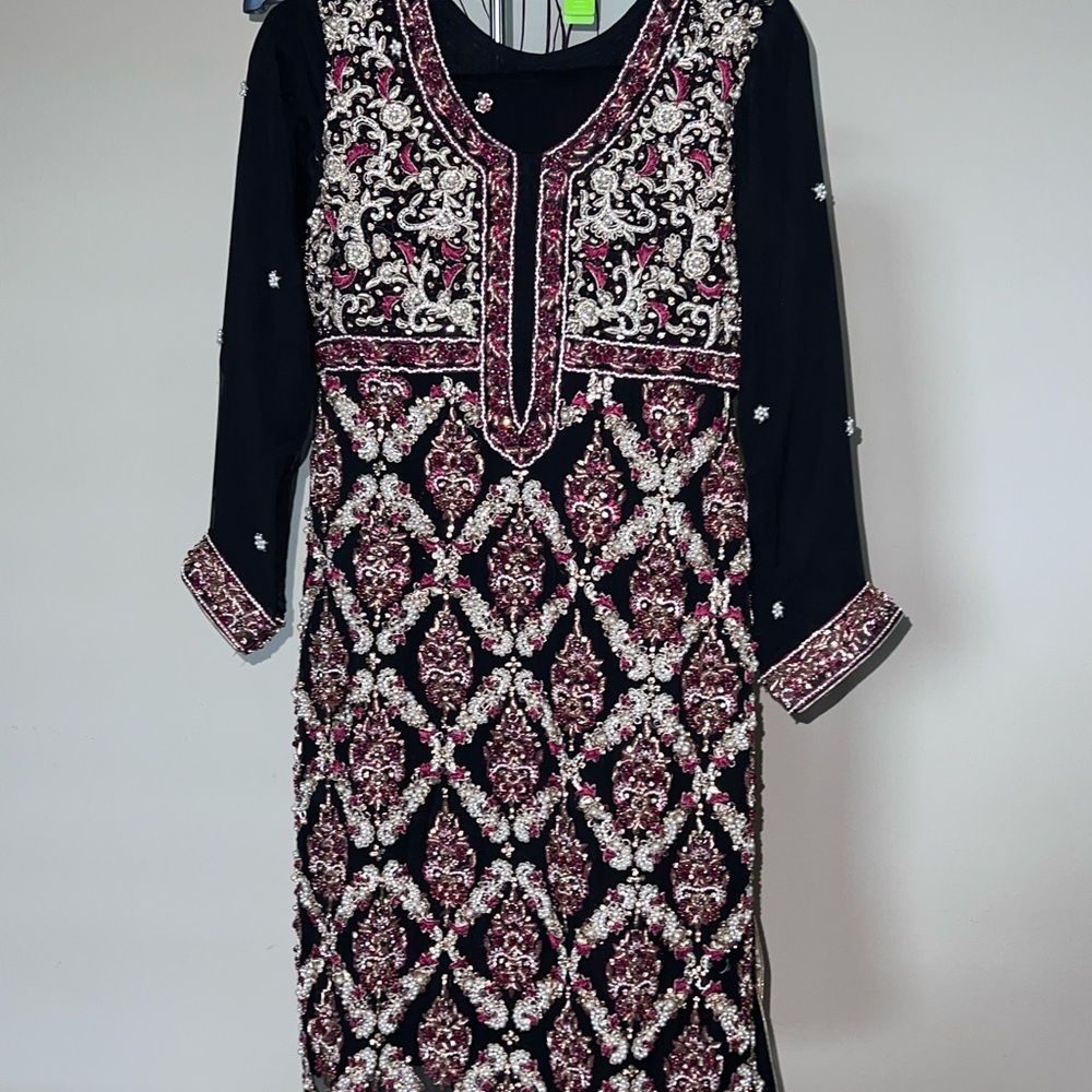 Elegant Black and Ruby Embroidered Dress
